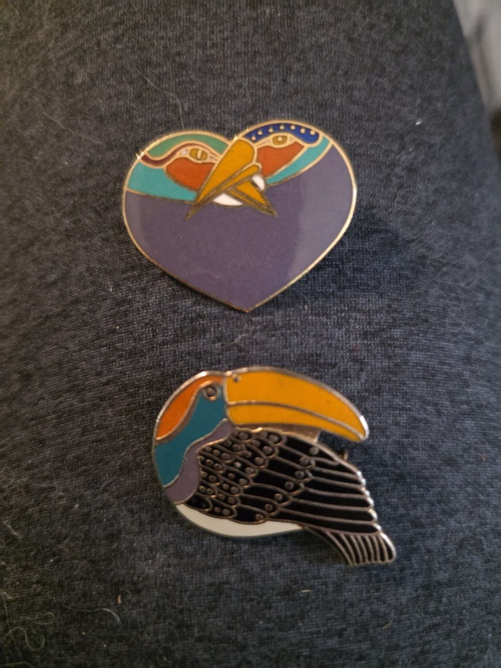 Colorful Toucan Heart Bird Enamel Pin Set - Purple, Yellow, Teal